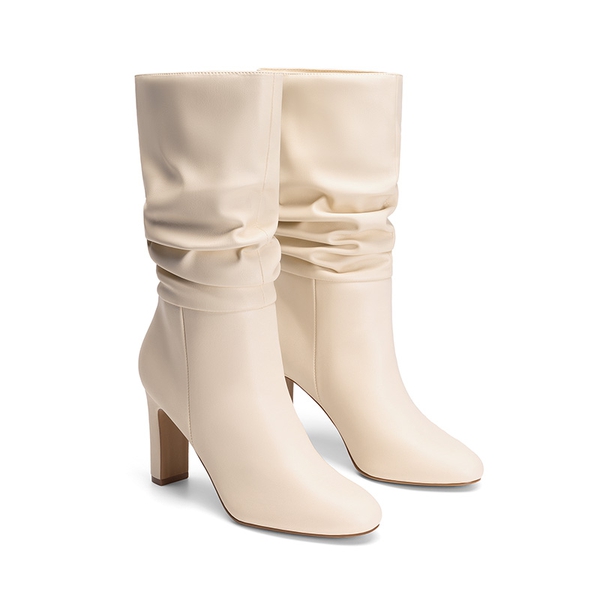 Slouchy Mid-calf Boots - BEIGE-PU - 4